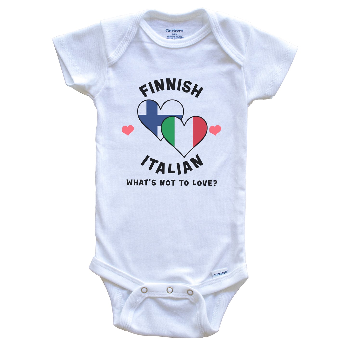 Finnish Italian What's Not To Love Heart Flags Baby Bodysuit