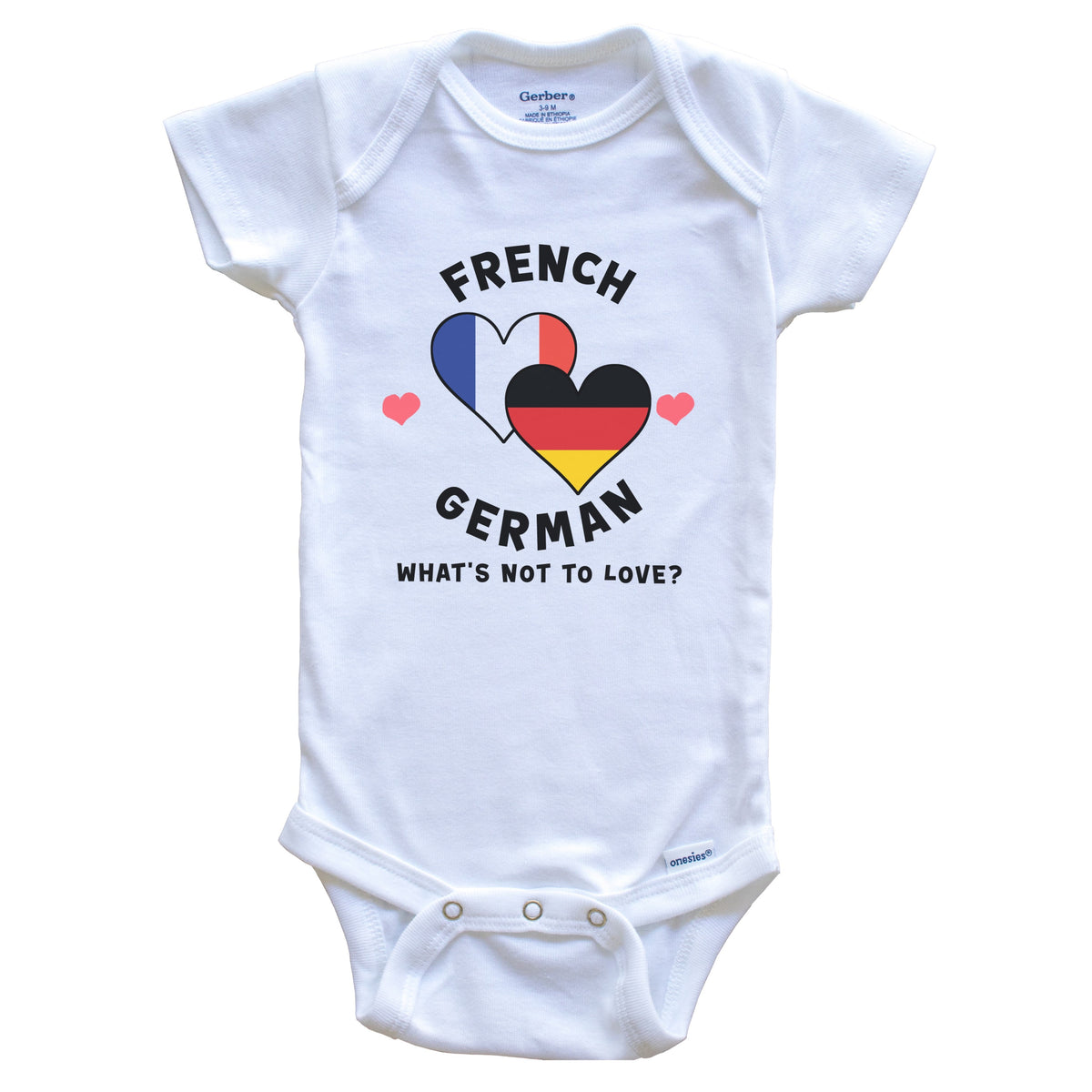 French German What's Not To Love Heart Flags Baby Bodysuit