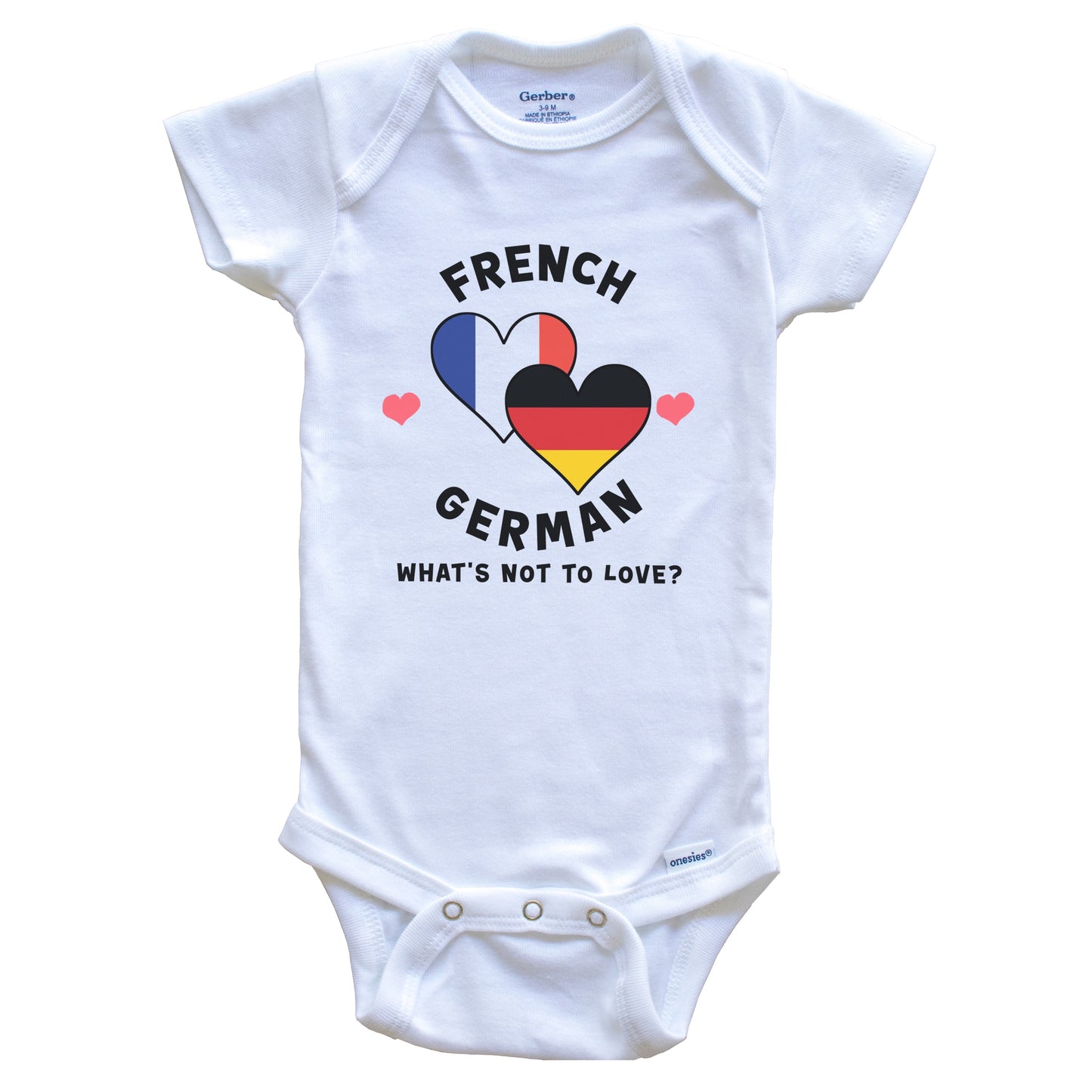 French German What's Not To Love Heart Flags Baby Bodysuit