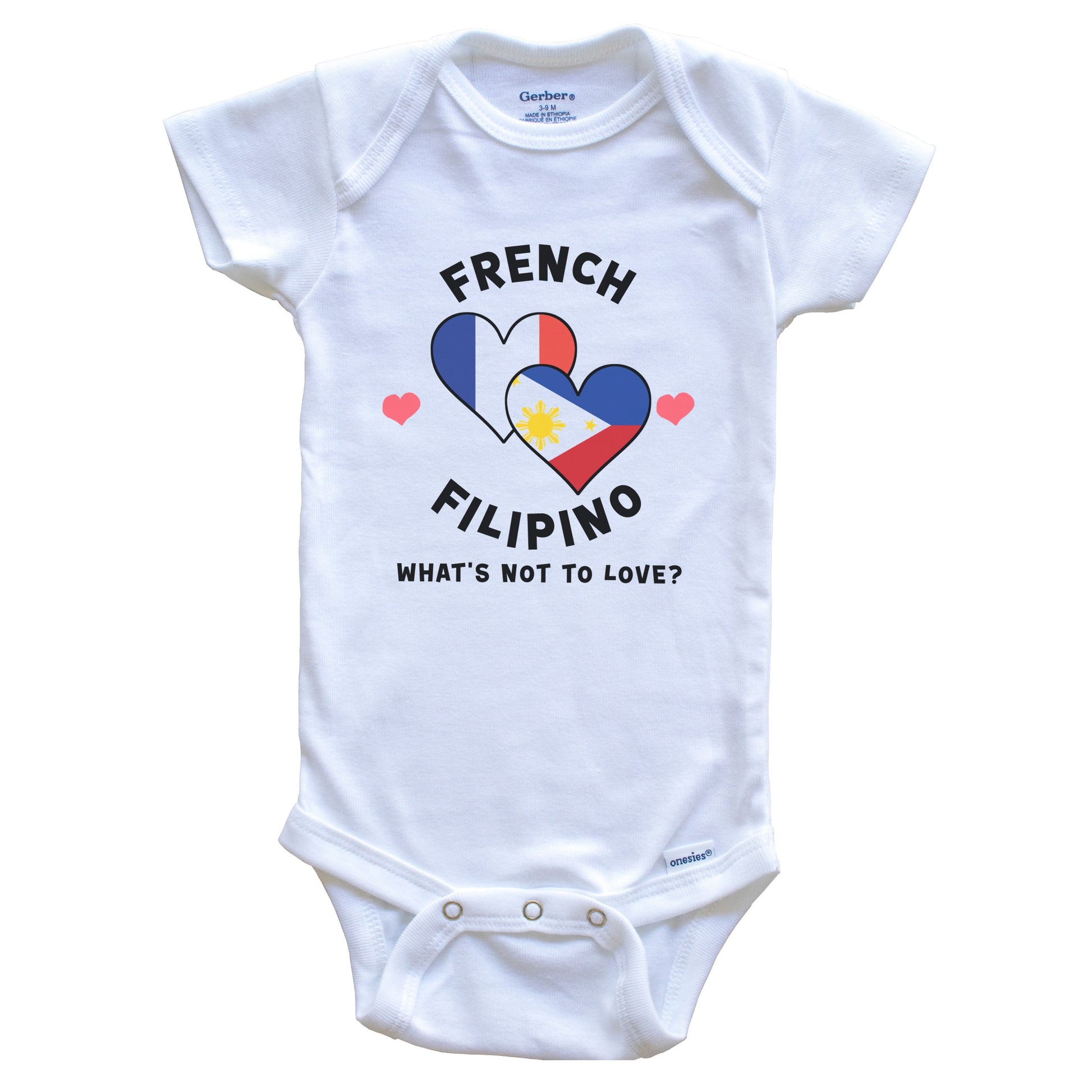 French Filipino What's Not To Love Heart Flags Baby Bodysuit