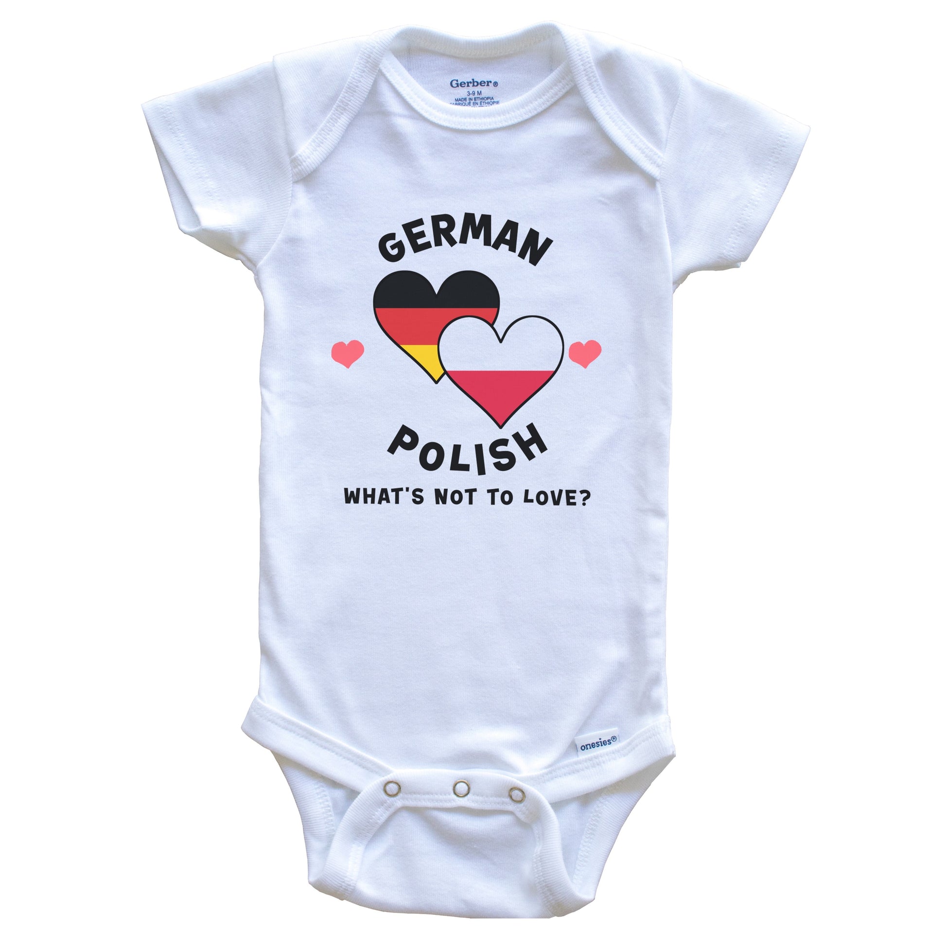 German Polish What's Not To Love Heart Flags Baby Bodysuit