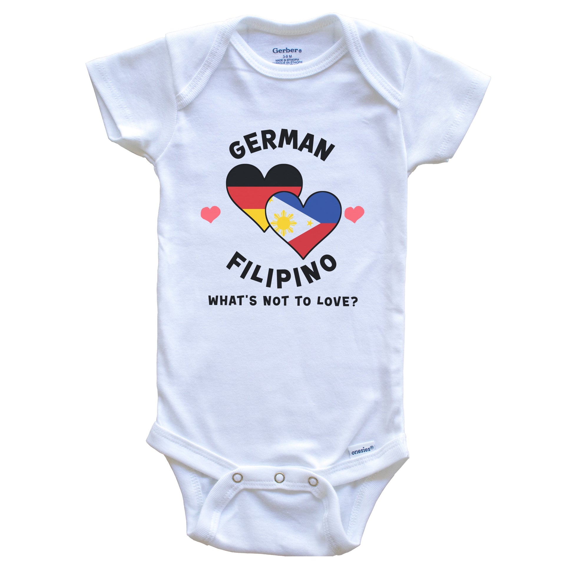 German Filipino What's Not To Love Heart Flags Baby Bodysuit