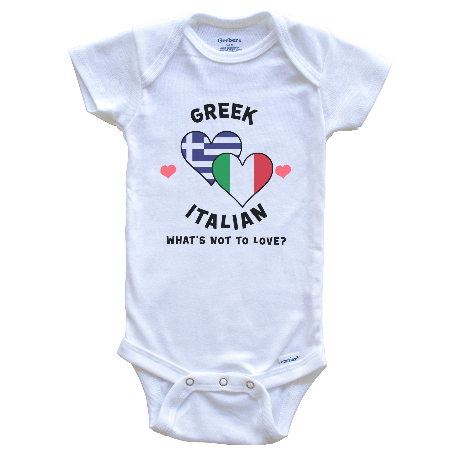 Greek Italian What's Not To Love Heart Flags Baby Bodysuit