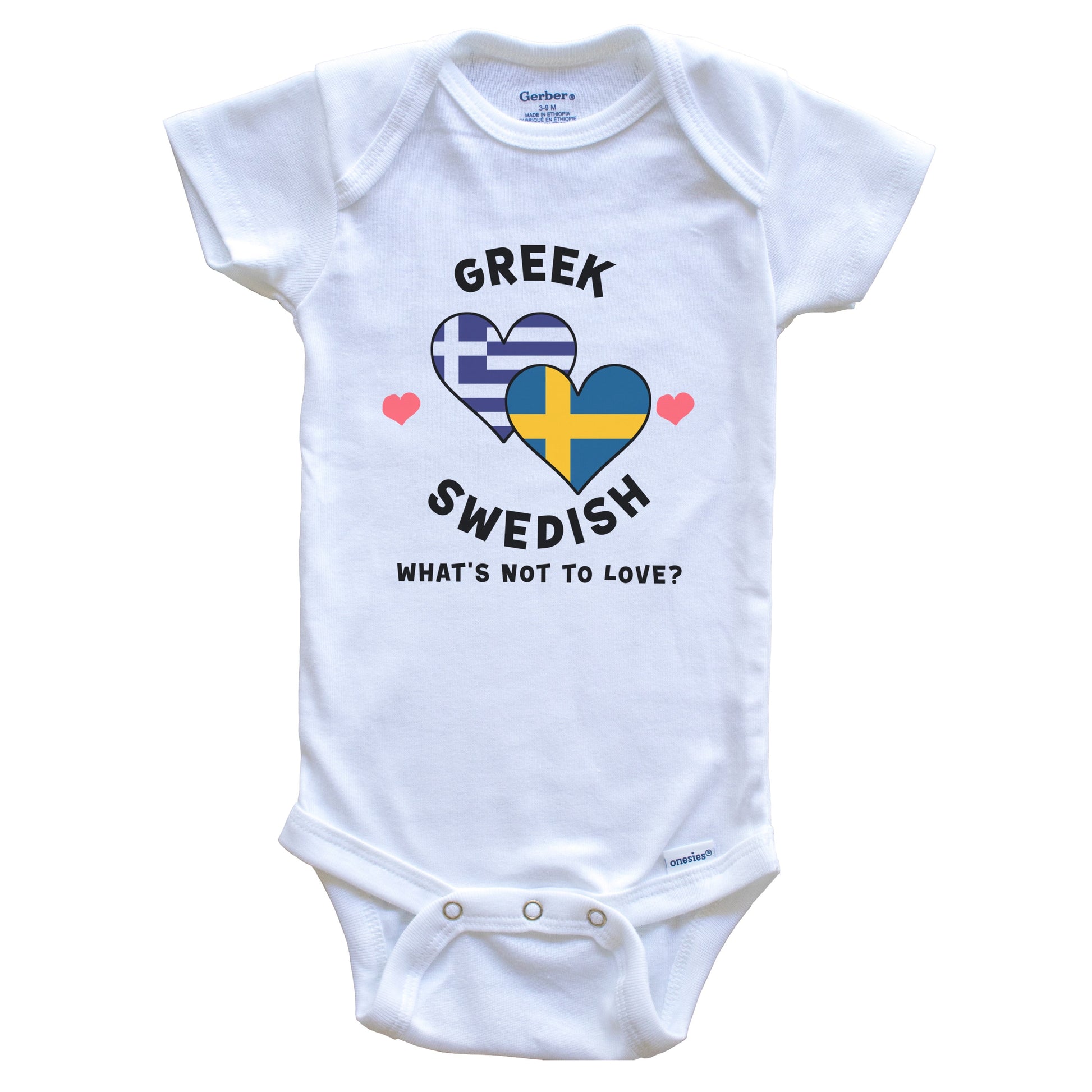 Greek Swedish What's Not To Love Heart Flags Baby Bodysuit