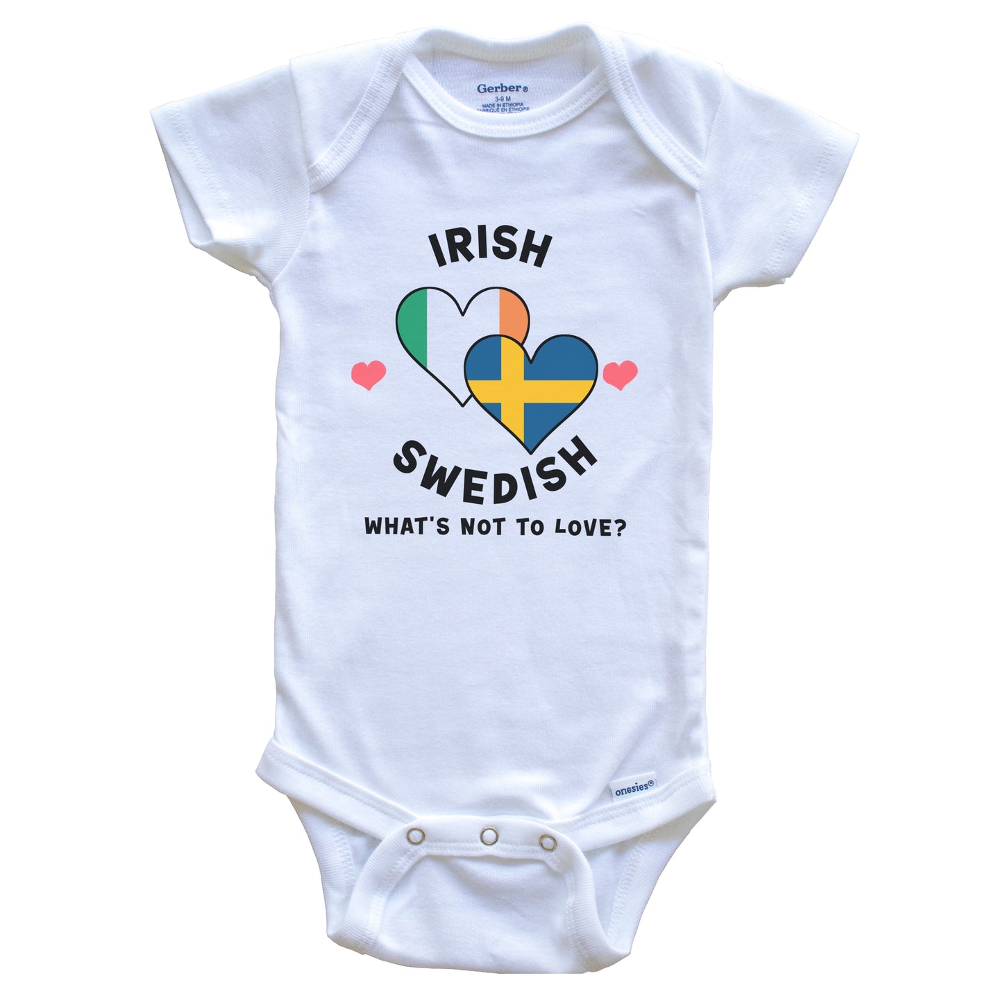 Irish Swedish What's Not To Love Heart Flags Baby Bodysuit