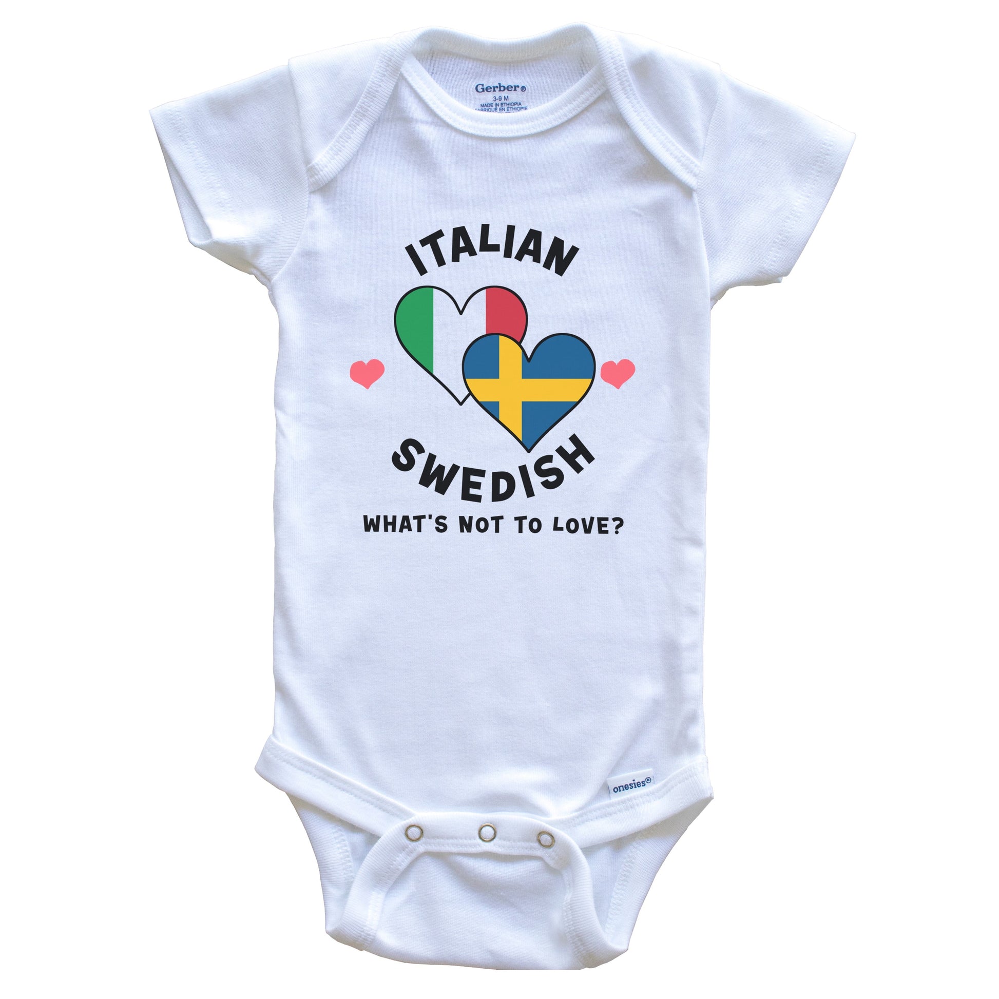 Italian Swedish What's Not To Love Heart Flags Baby Bodysuit