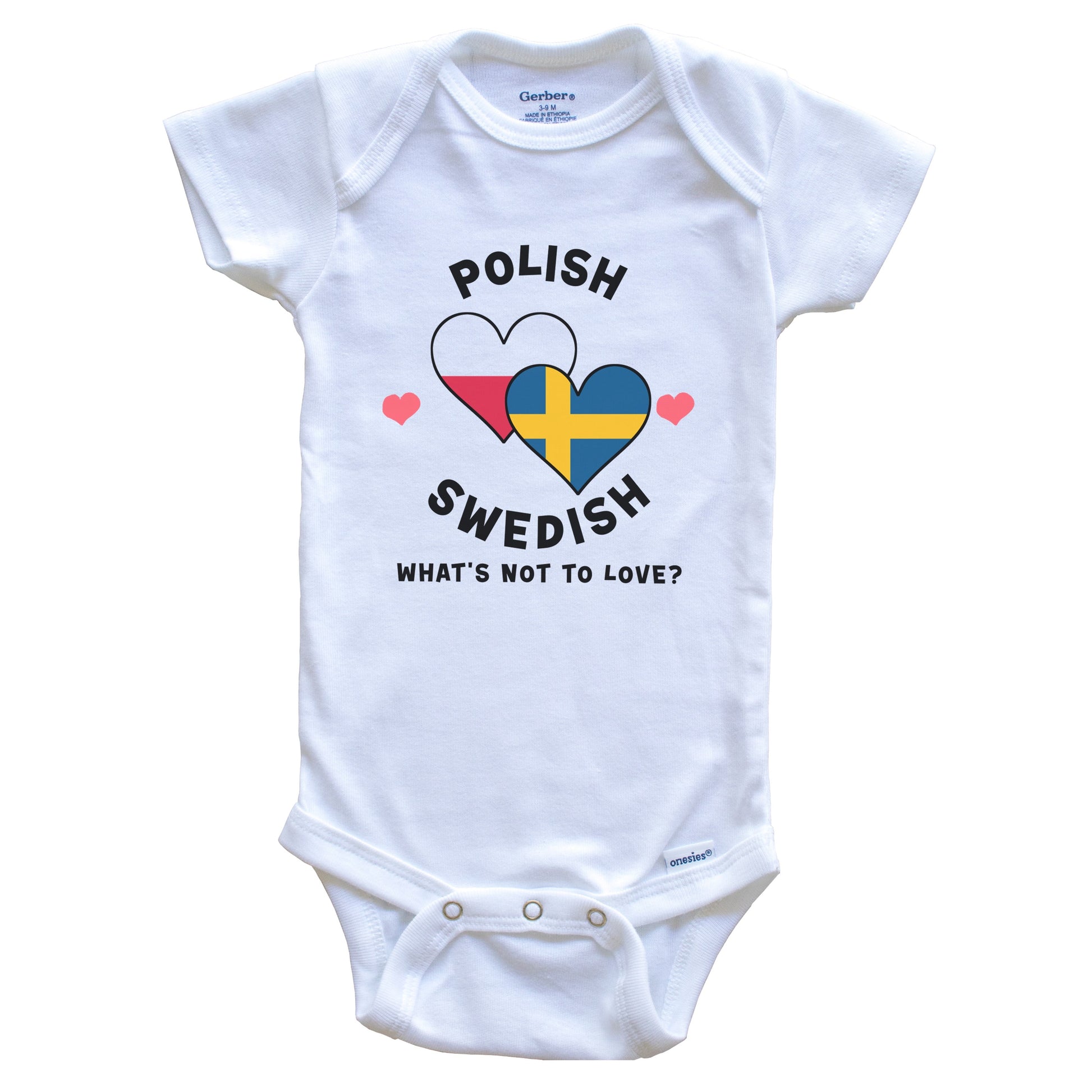 Polish Swedish What's Not To Love Heart Flags Baby Bodysuit