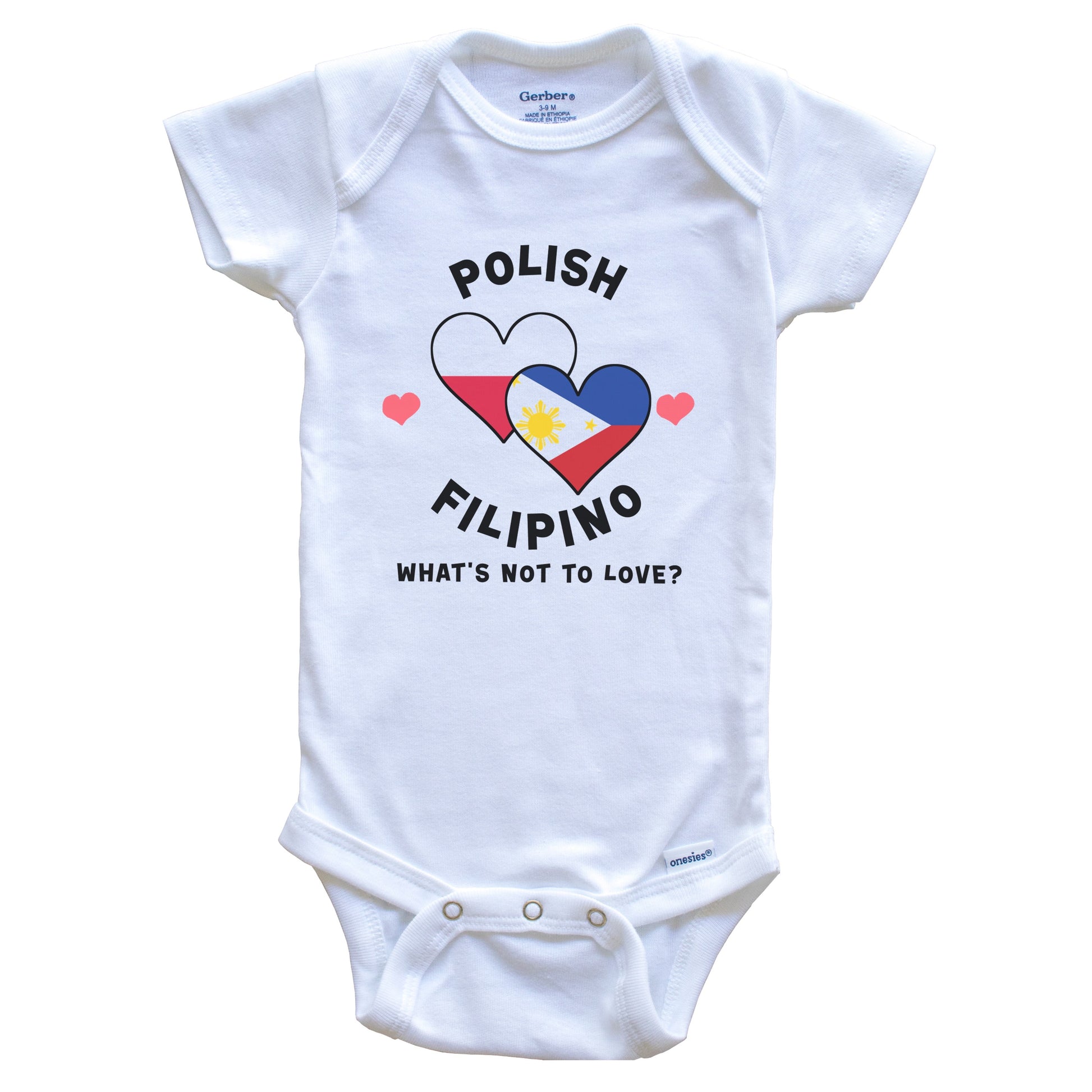 Polish Filipino What's Not To Love Heart Flags Baby Bodysuit