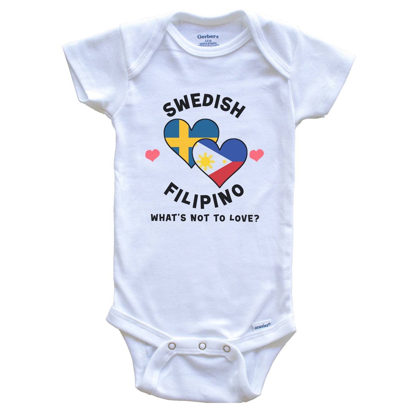 Swedish Filipino What's Not To Love Heart Flags Baby Bodysuit