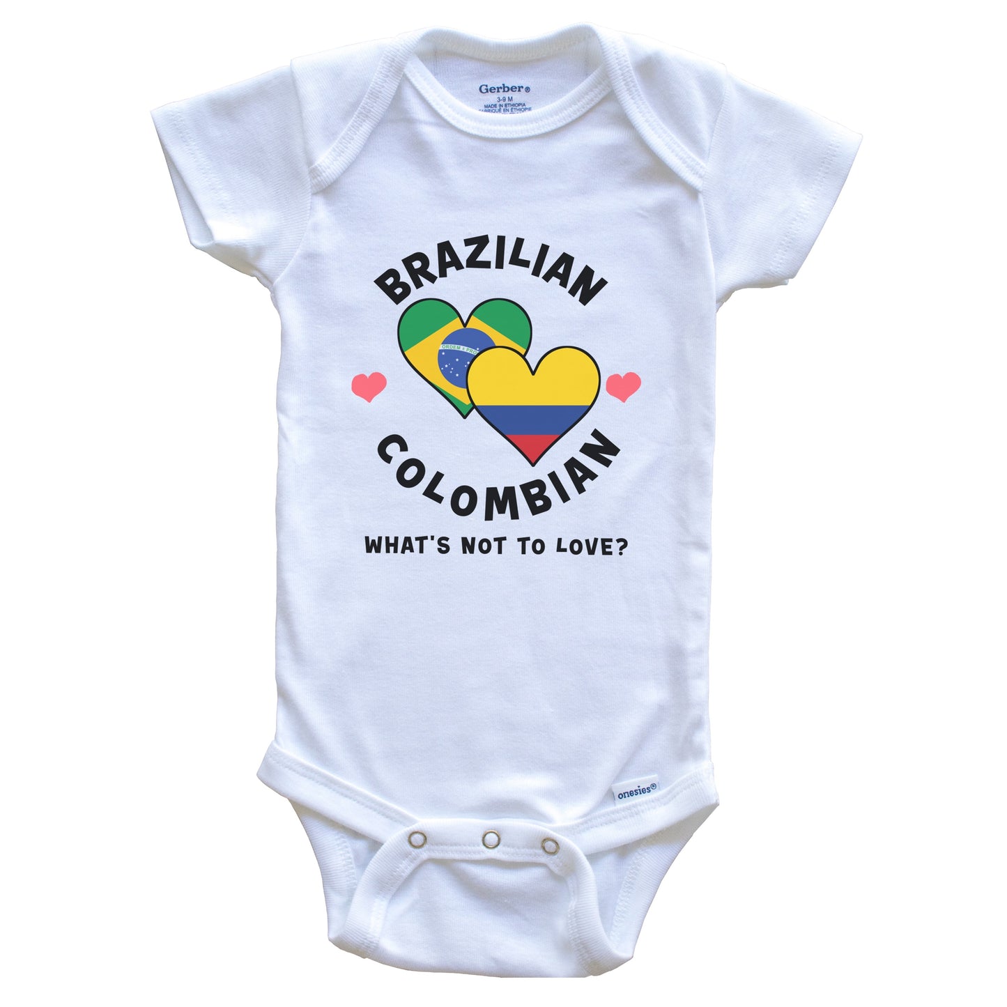 Brazilian Colombian What's Not To Love Heart Flags Baby Bodysuit