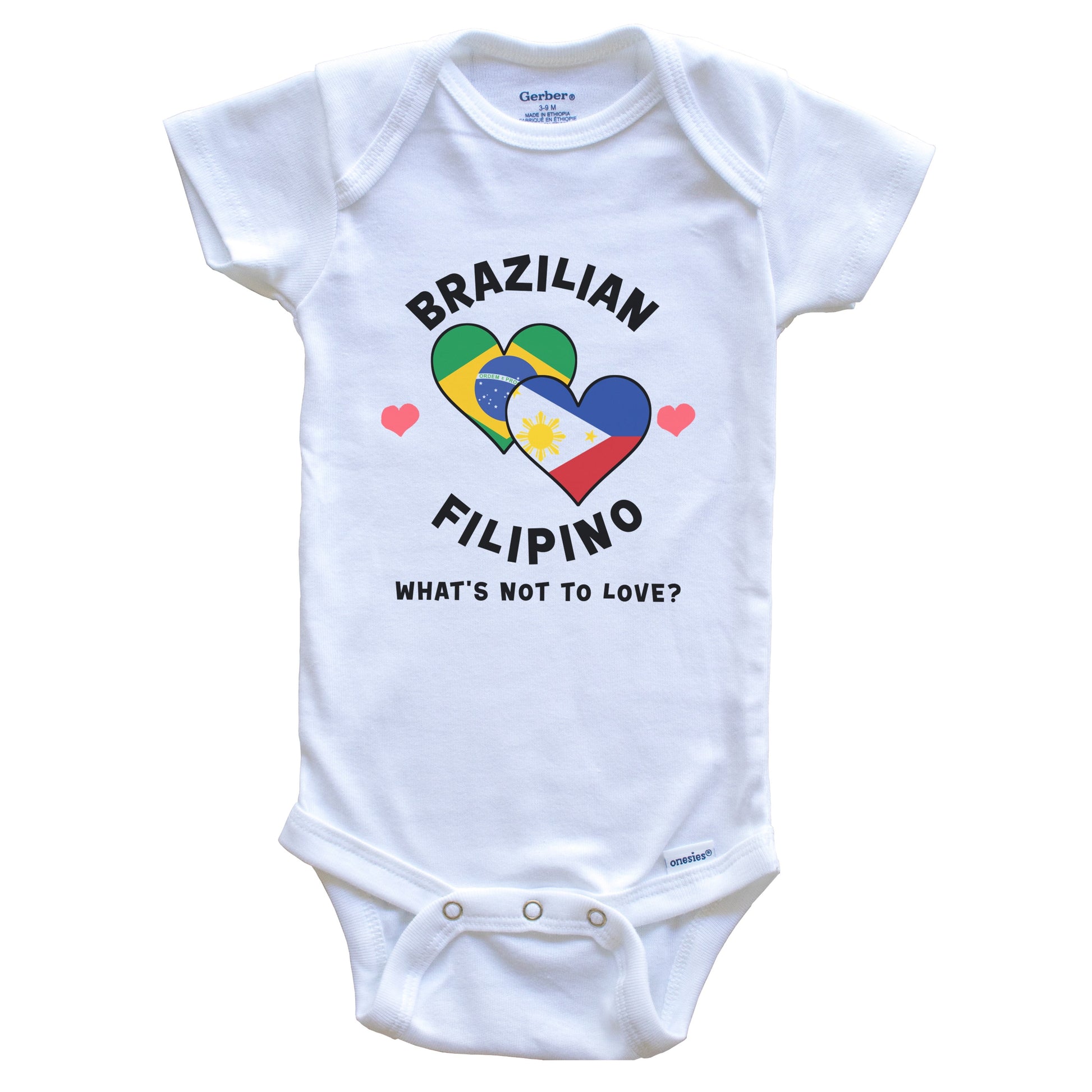 Brazilian Filipino What's Not To Love Heart Flags Baby Bodysuit