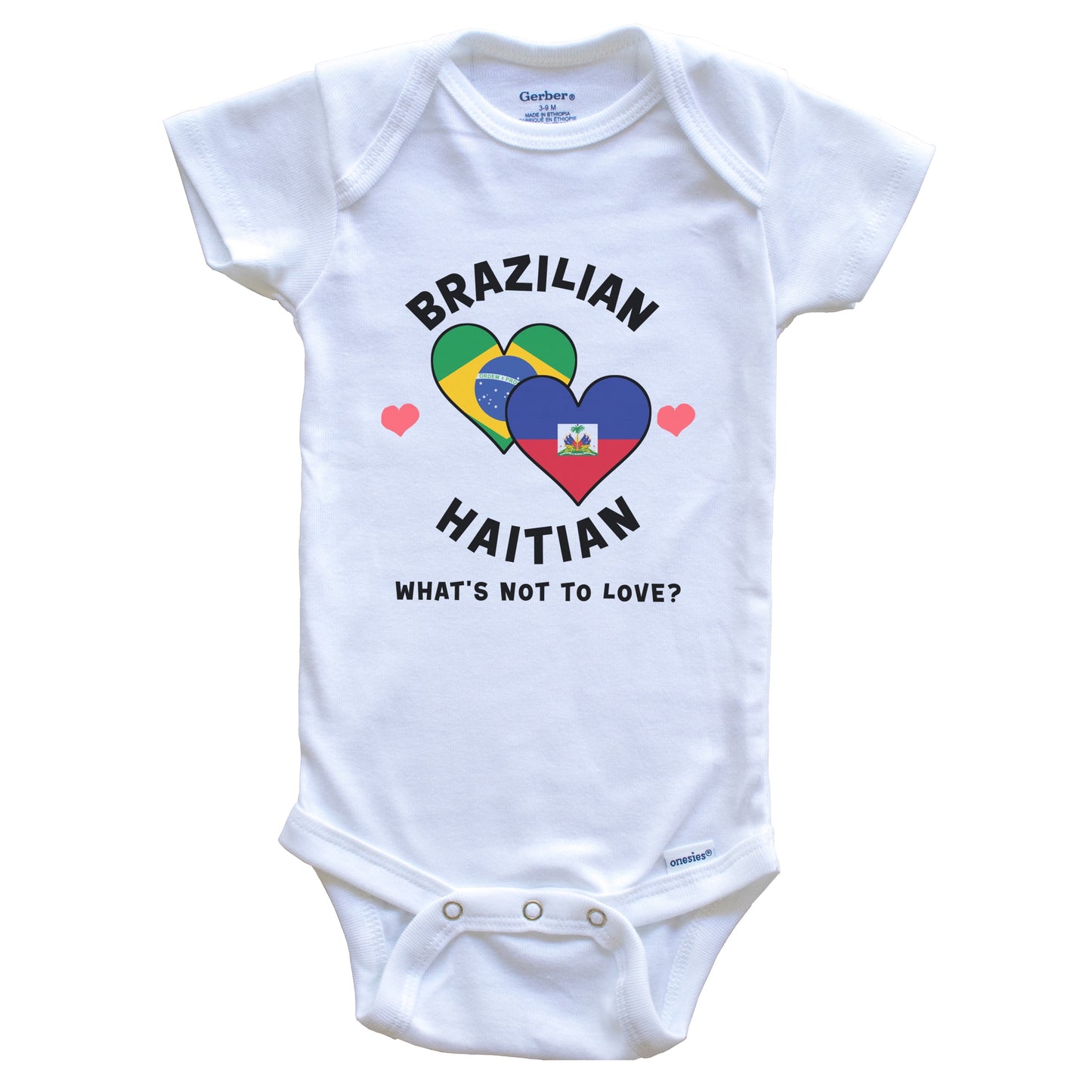 Brazilian Haitian What's Not To Love Heart Flags Baby Bodysuit