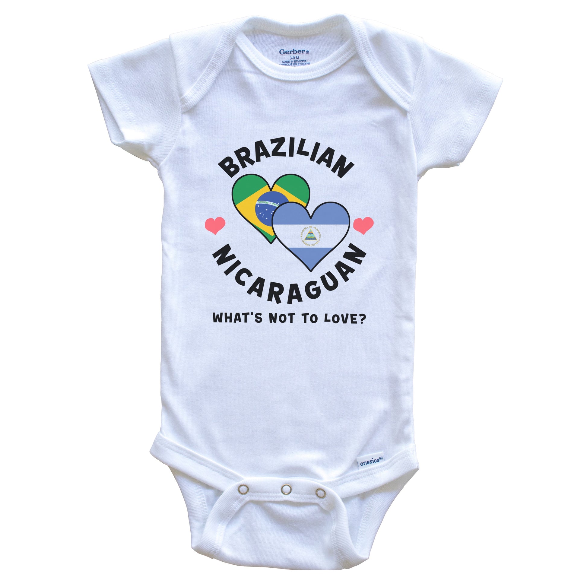 Brazilian Nicaraguan What's Not To Love Heart Flags Baby Bodysuit