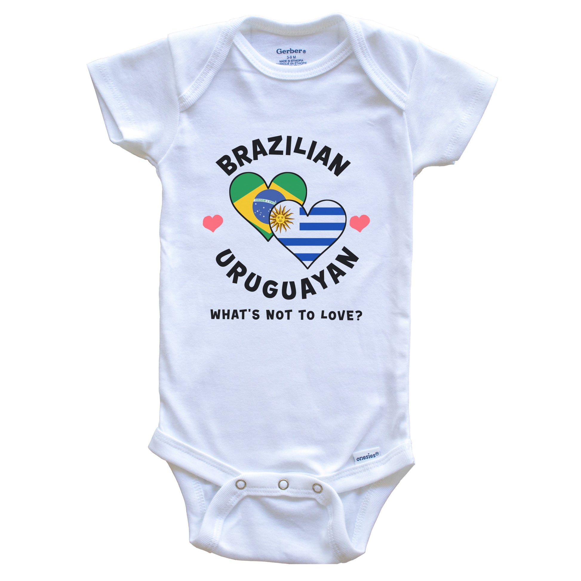 Brazilian Uruguayan What's Not To Love Heart Flags Baby Bodysuit