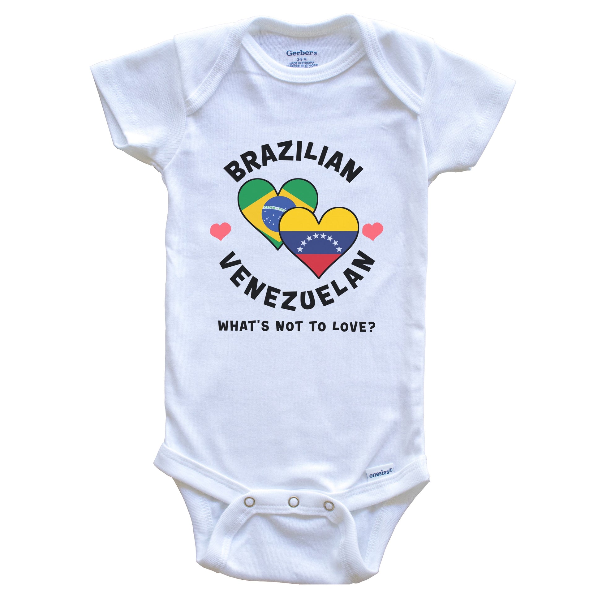 Brazilian Venezuelan What's Not To Love Heart Flags Baby Bodysuit