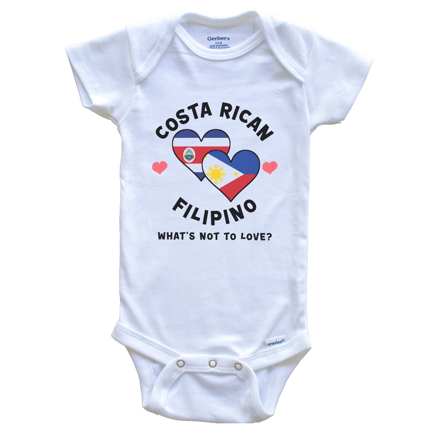 Costa Rican Filipino What's Not To Love Heart Flags Baby Bodysuit