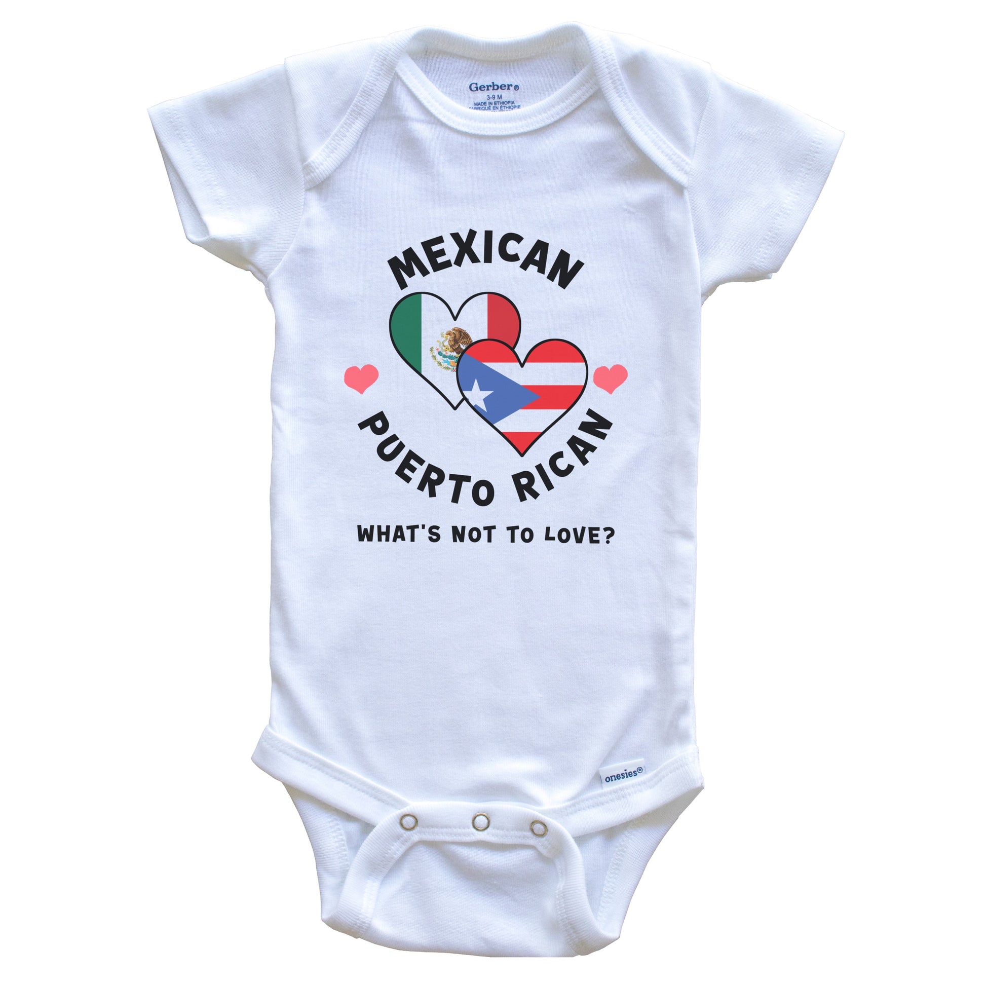 Mexican Puerto Rican What's Not To Love Heart Flags Baby Bodysuit