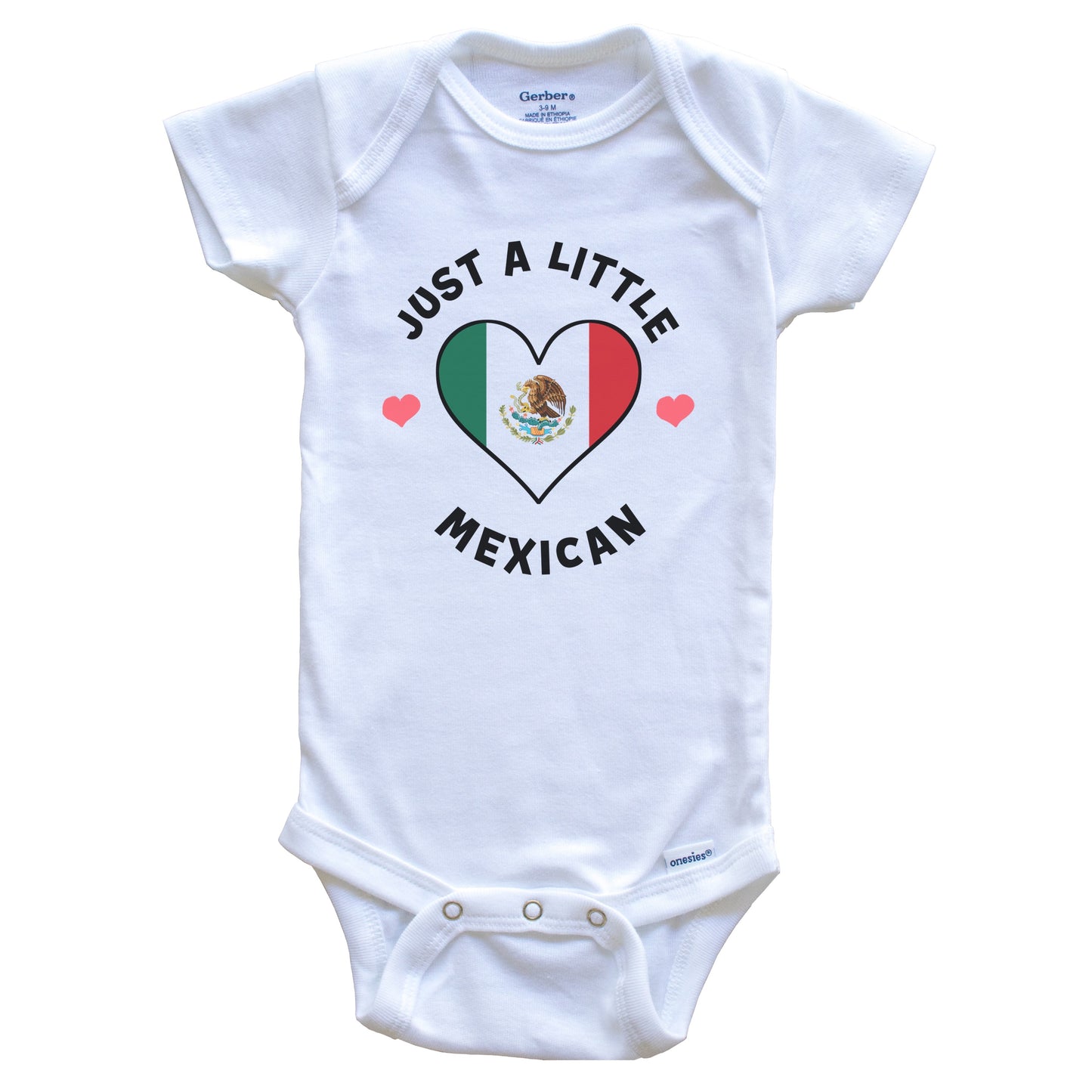 Mexican Flag Heart Just A Little Mexican Mexico Baby Bodysuit