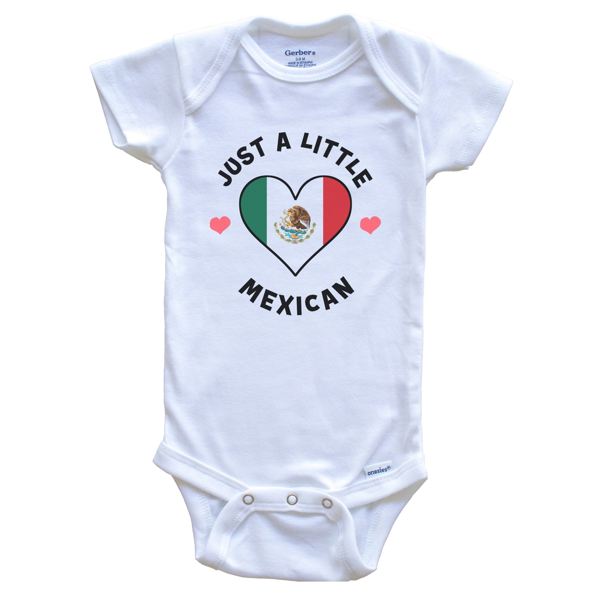 Mexican Flag Heart Just A Little Mexican Mexico Baby Bodysuit