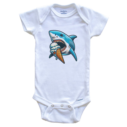 Great White Shark Eating Ice Cream Funny Cartoon Summer Baby Bodysuit
