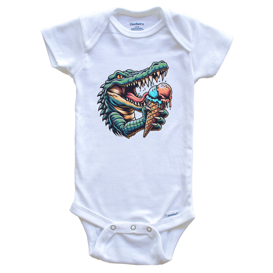 Alligator Eating Ice Cream Funny Cartoon Summer Baby Bodysuit