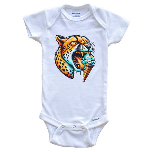 Cheetah Eating Ice Cream Funny Cartoon Summer Baby Bodysuit