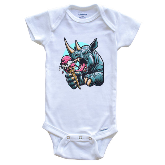 Rhinoceros Eating Ice Cream Funny Cartoon Summer Rhino Baby Bodysuit