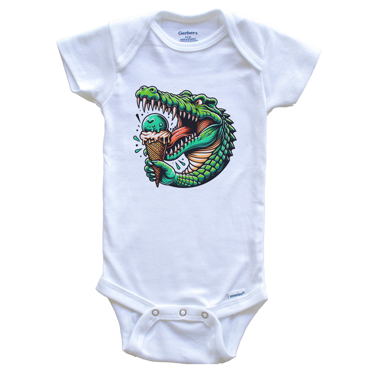 Crocodile Eating Ice Cream Funny Cartoon Summer Baby Bodysuit