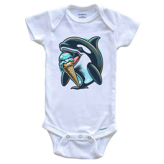 Orca Whale Eating Ice Cream Funny Cartoon Summer Baby Bodysuit
