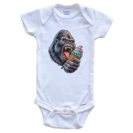 Gorilla Eating Ice Cream Funny Cartoon Summer Ape Baby Bodysuit