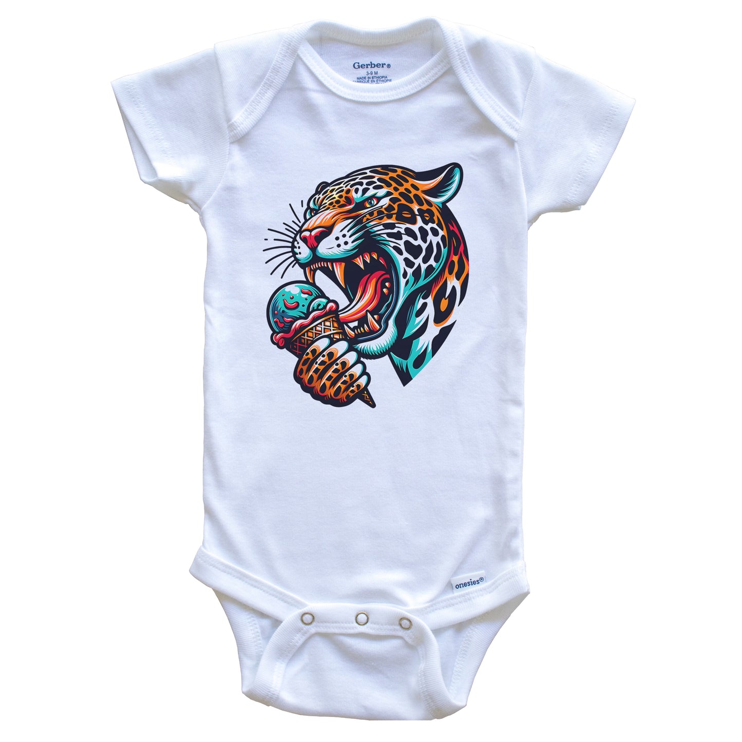Jaguar Eating Ice Cream Funny Cartoon Summer Baby Bodysuit