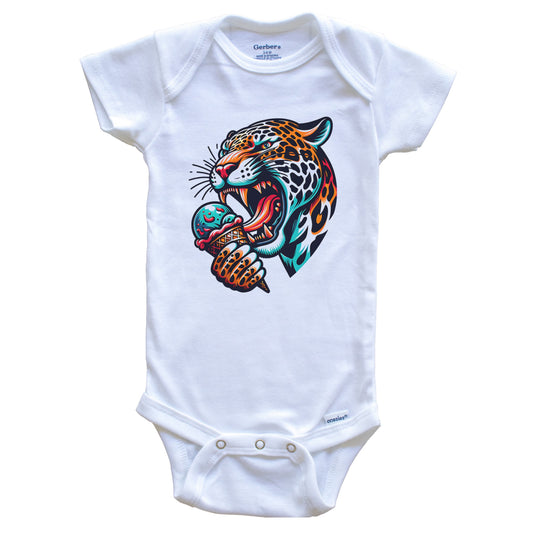 Jaguar Eating Ice Cream Funny Cartoon Summer Baby Bodysuit