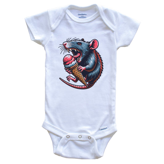 Rat Eating Ice Cream Funny Cartoon Summer Baby Bodysuit