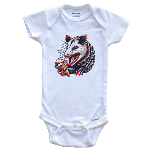 Opossum Eating Ice Cream Funny Cartoon Summer Baby Bodysuit