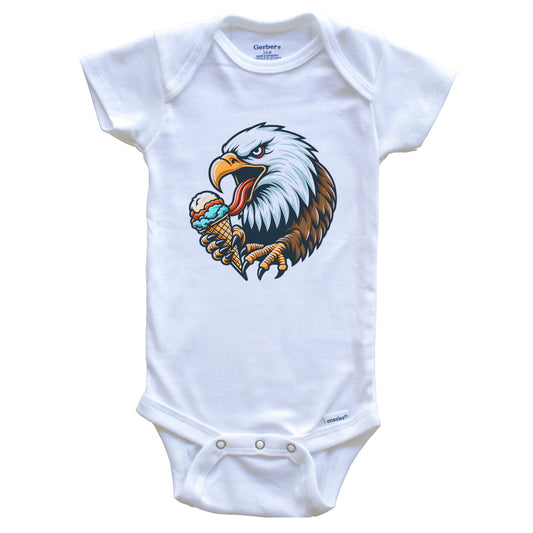 Bald Eagle Eating Ice Cream Funny Cartoon Summer Baby Bodysuit
