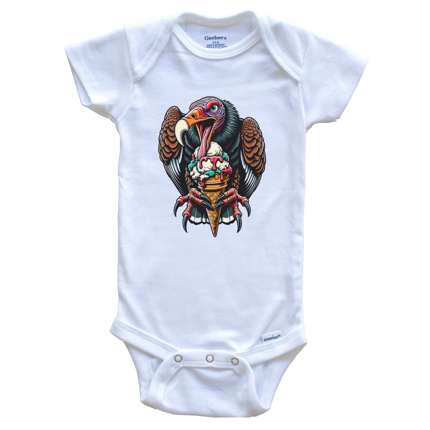 Turkey Vulture Eating Ice Cream Funny Cartoon Summer Baby Bodysuit