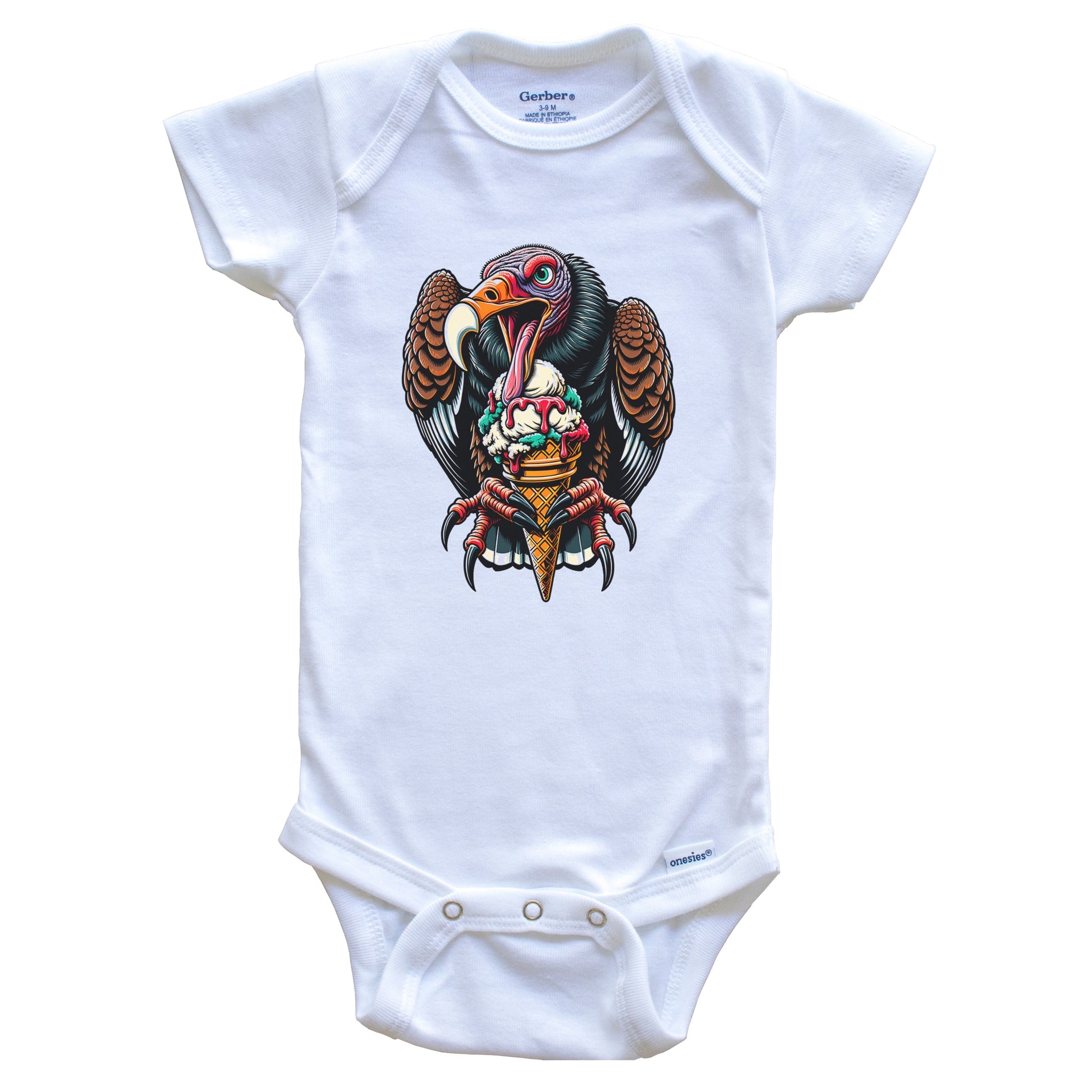 Turkey Vulture Eating Ice Cream Funny Cartoon Summer Baby Bodysuit