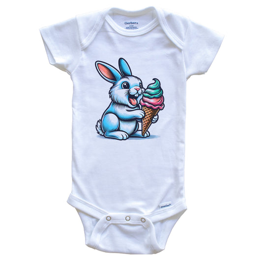 Rabbit Eating Ice Cream Funny Cartoon Summer Bunny Baby Bodysuit