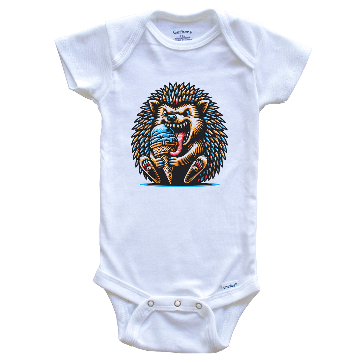 Hedgehog Eating Ice Cream Funny Cartoon Summer Baby Bodysuit