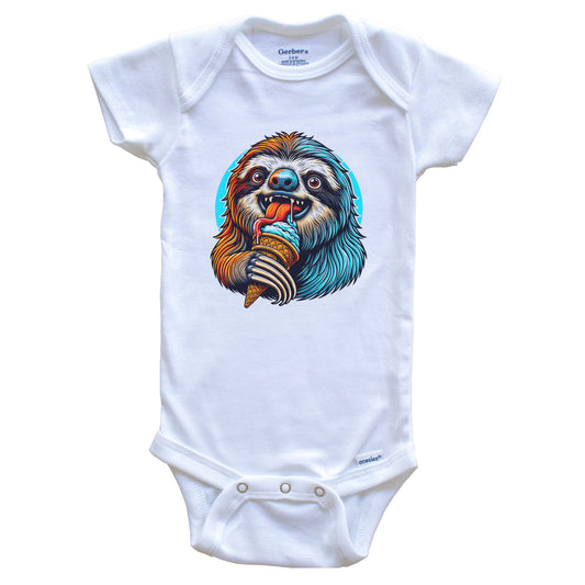 Sloth Eating Ice Cream Funny Cartoon Summer Baby Bodysuit
