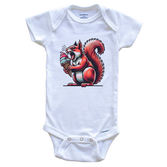 Squirrel Eating Ice Cream Funny Cartoon Summer Baby Bodysuit
