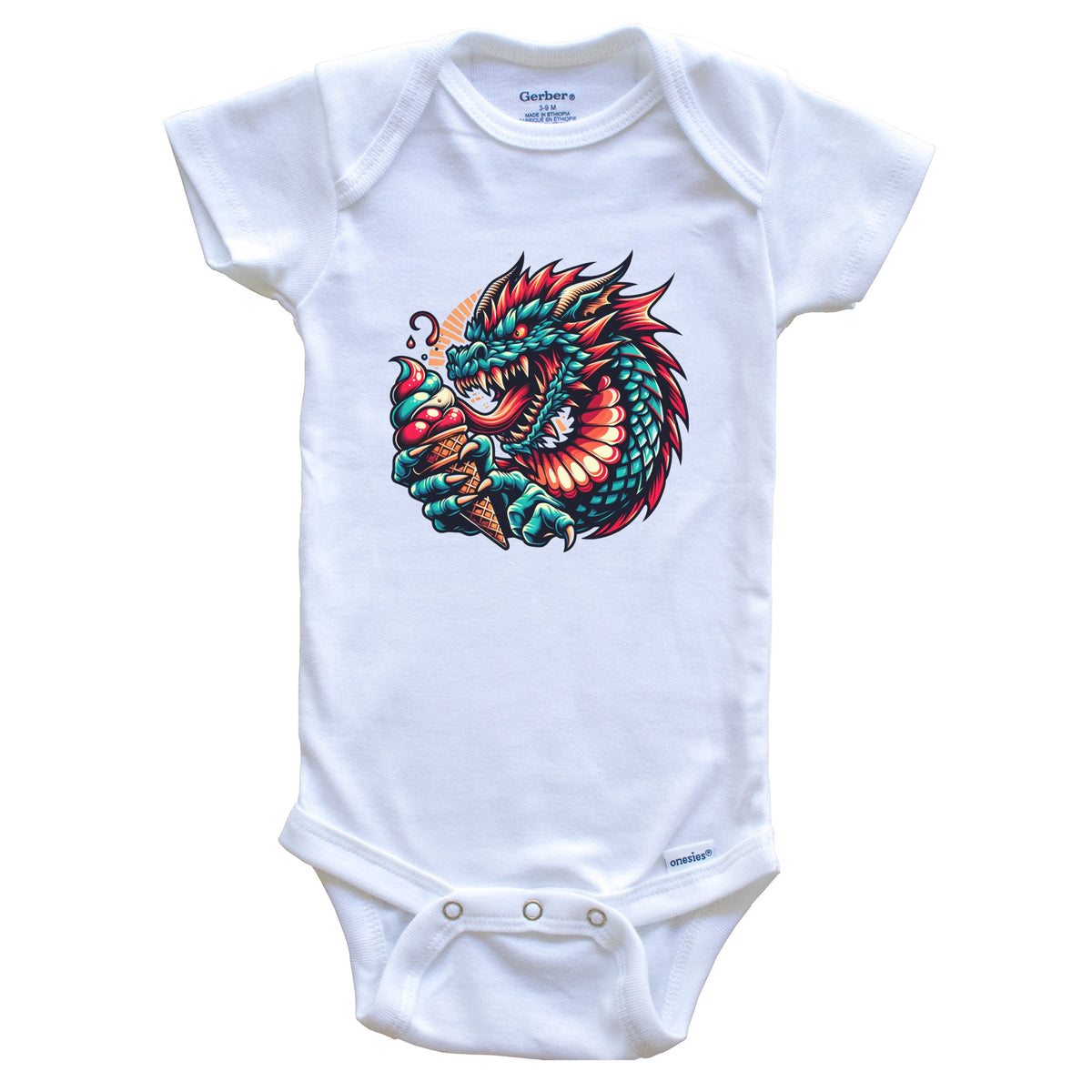 Dragon Eating Ice Cream Funny Cartoon Summer Baby Bodysuit