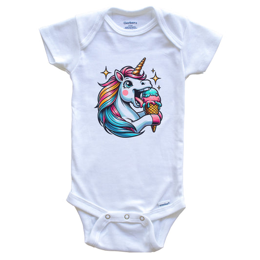 Unicorn Eating Ice Cream Funny Cartoon Summer Baby Bodysuit
