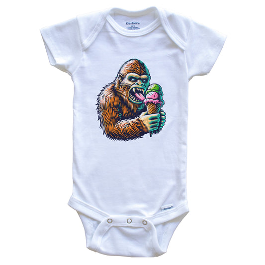 Bigfoot Eating Ice Cream Funny Cartoon Summer Sasquatch Baby Bodysuit