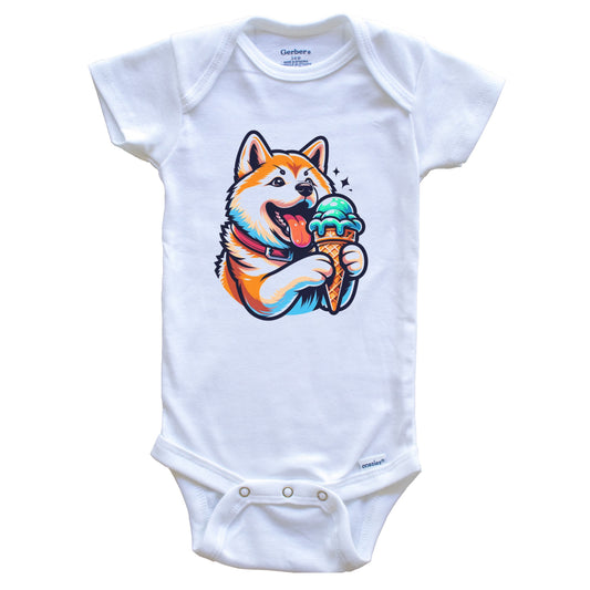 Akita Inu Eating Ice Cream Cone Cute Dog Baby Bodysuit