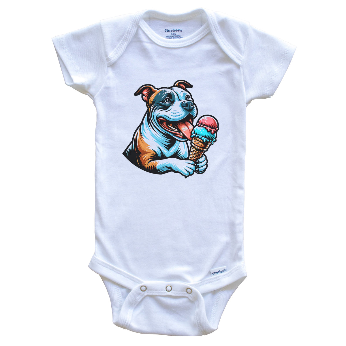 American Staffordshire Terrier Eating Ice Cream Cone Cute Baby Bodysuit