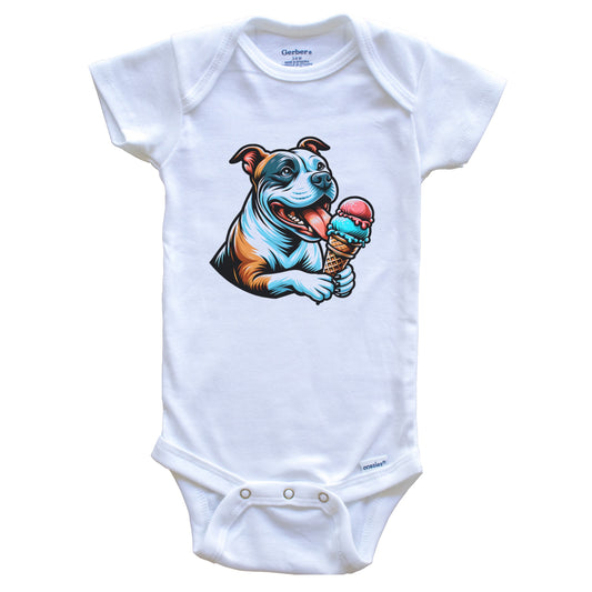American Staffordshire Terrier Eating Ice Cream Cone Cute Baby Bodysuit