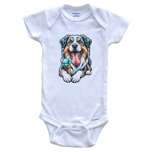 Australian Shepherd Eating Ice Cream Cone Cute Dog Baby Bodysuit