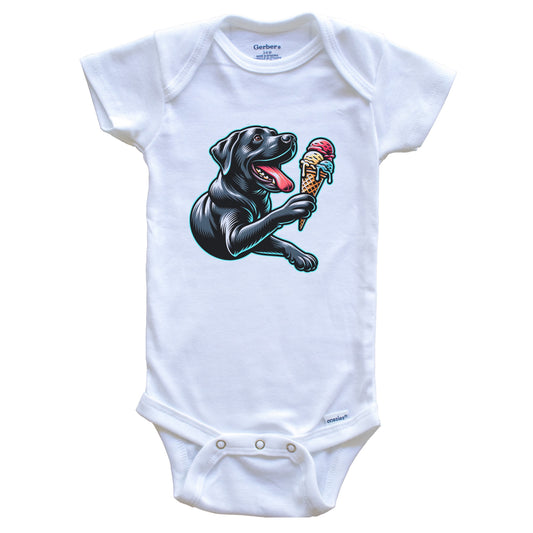 Black Lab Eating Ice Cream Cone Cute Dog Baby Bodysuit