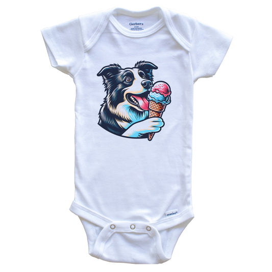 Border Collie Eating Ice Cream Cone Cute Dog Baby Bodysuit